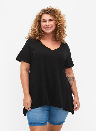 Baumwoll-T-Shirt mit kurzen Ärmeln, Black SOLD, Model image number 0