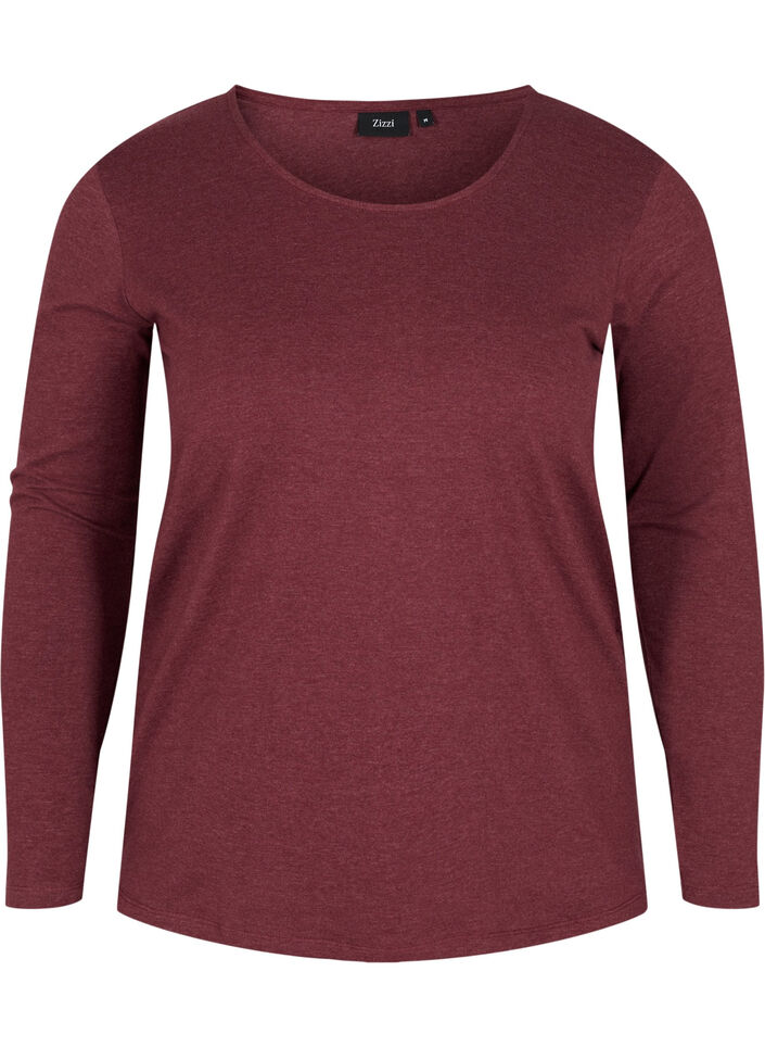 Basic Bluse mit langen Ärmeln, Cabernet Melange, Packshot image number 0