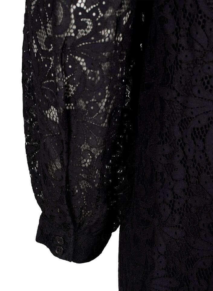 Langärmliges Spitzenkleid mit hohem Hals, Black, Packshot image number 4