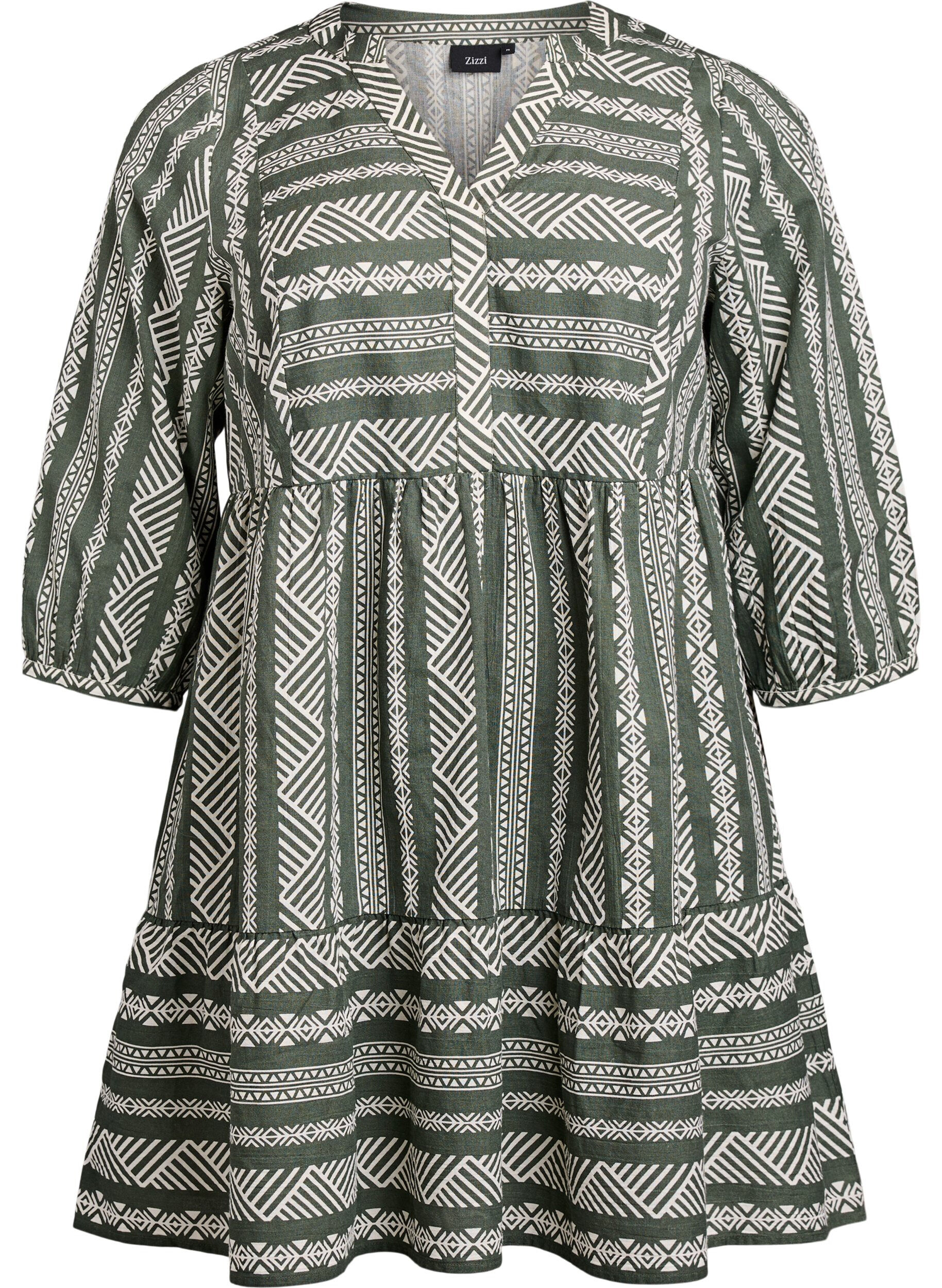 ZizziKleid mit Grafikprint und 3/4-&Auml;rmeln, Gr&uuml;n, Packshot image number 0