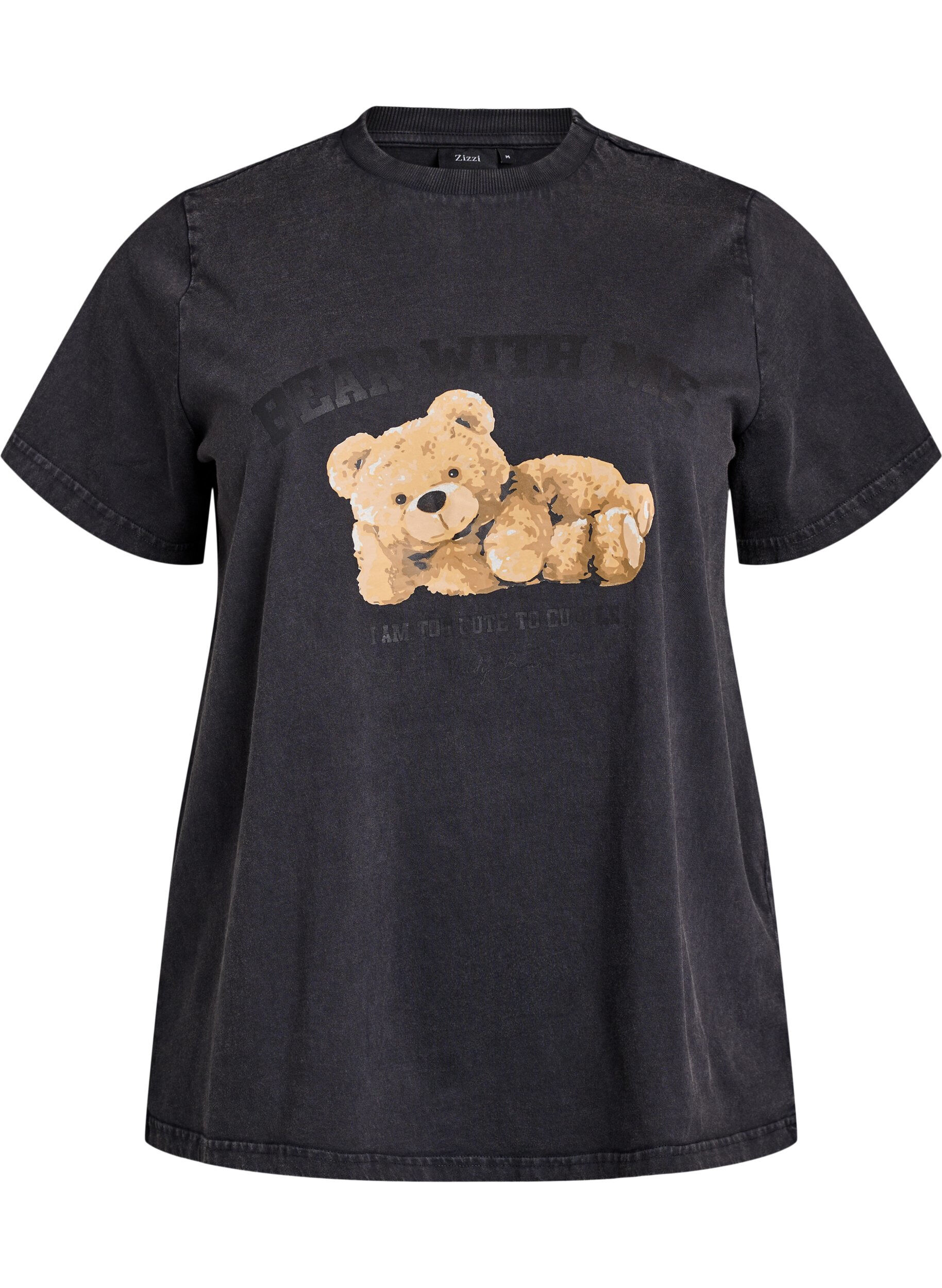 ZizziT-Shirt mit Teddyb&auml;r-Print und abgenutzter Optik, Grau, Packshot image number 0