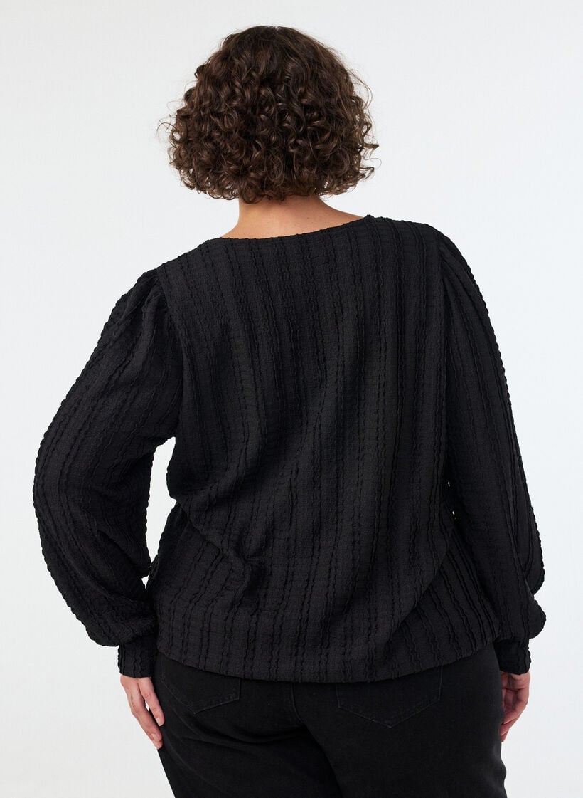 Jerseybluse mit Struktur und Ballonsilhouette, Schwarz, Model image number 2