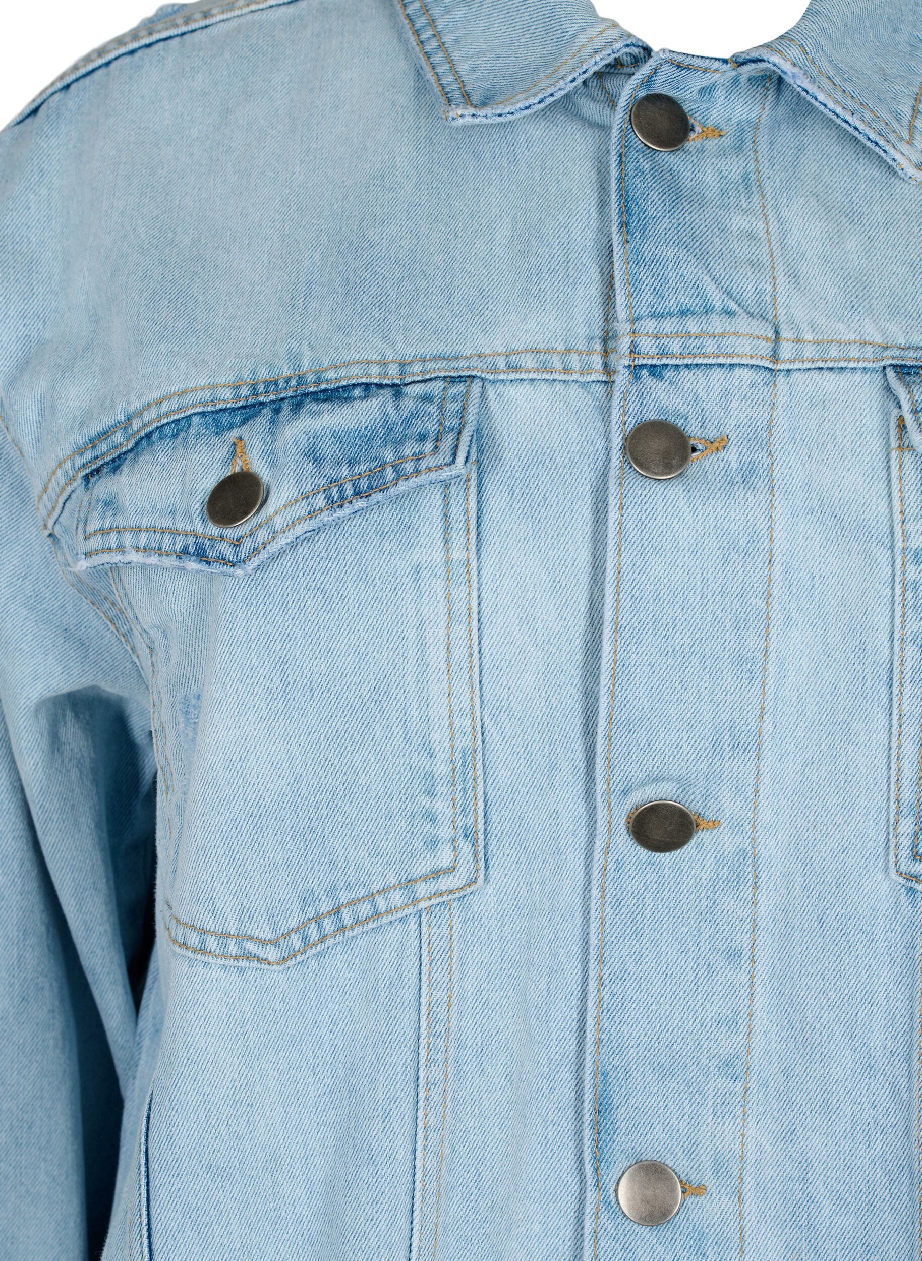 ZizziLocker sitzende Jeansjacke mit Abnutzungsdetails, Light blue denim, Packshot image number 2