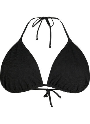 Triangel-Bikini-BH mit Kreppstruktur, Black, Packshot image number 0