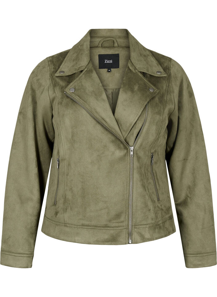 Bikerjacke aus Wildlederimitat, Dusty Olive, Packshot image number 0