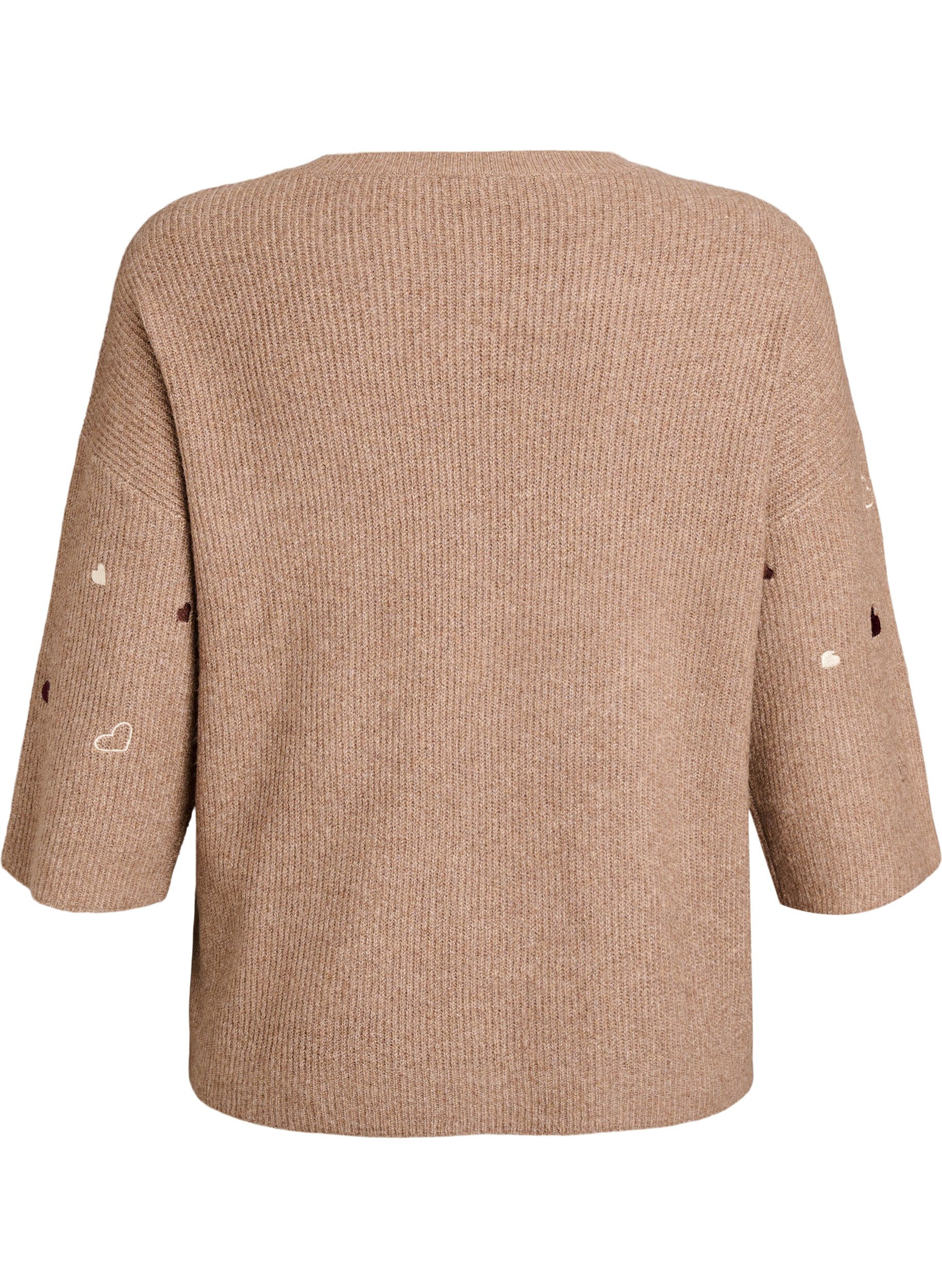 ZizziPullover mit Herzen und 3/4-&Auml;rmeln, Braun, Packshot image number 1
