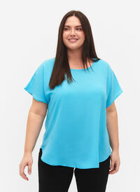 Bluse mit kurzen Ärmeln und Rundhalsausschnitt, Blue Atoll, Model