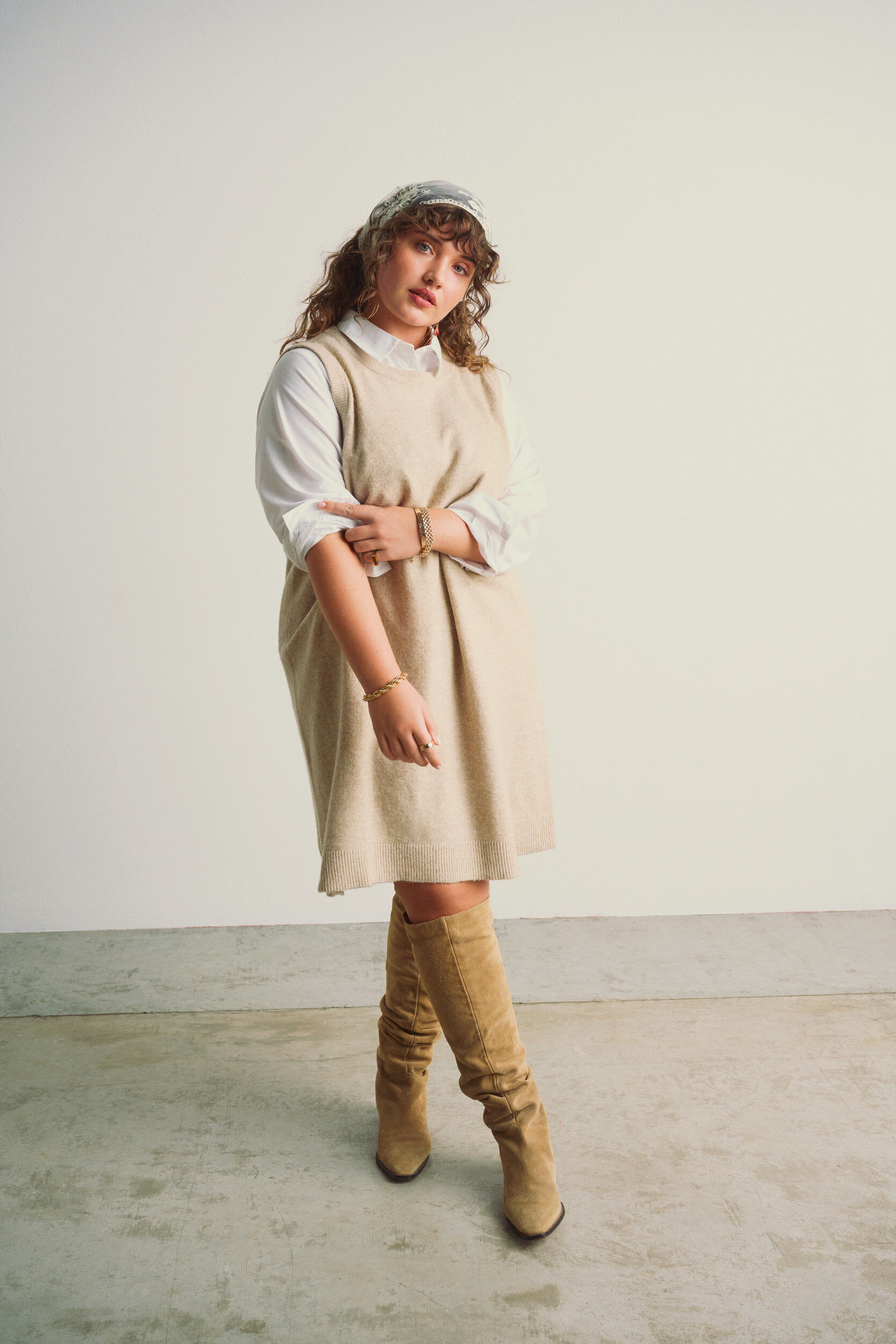 ZizziKurzes &auml;rmelloses Strickkleid, Beige, Image image number 0