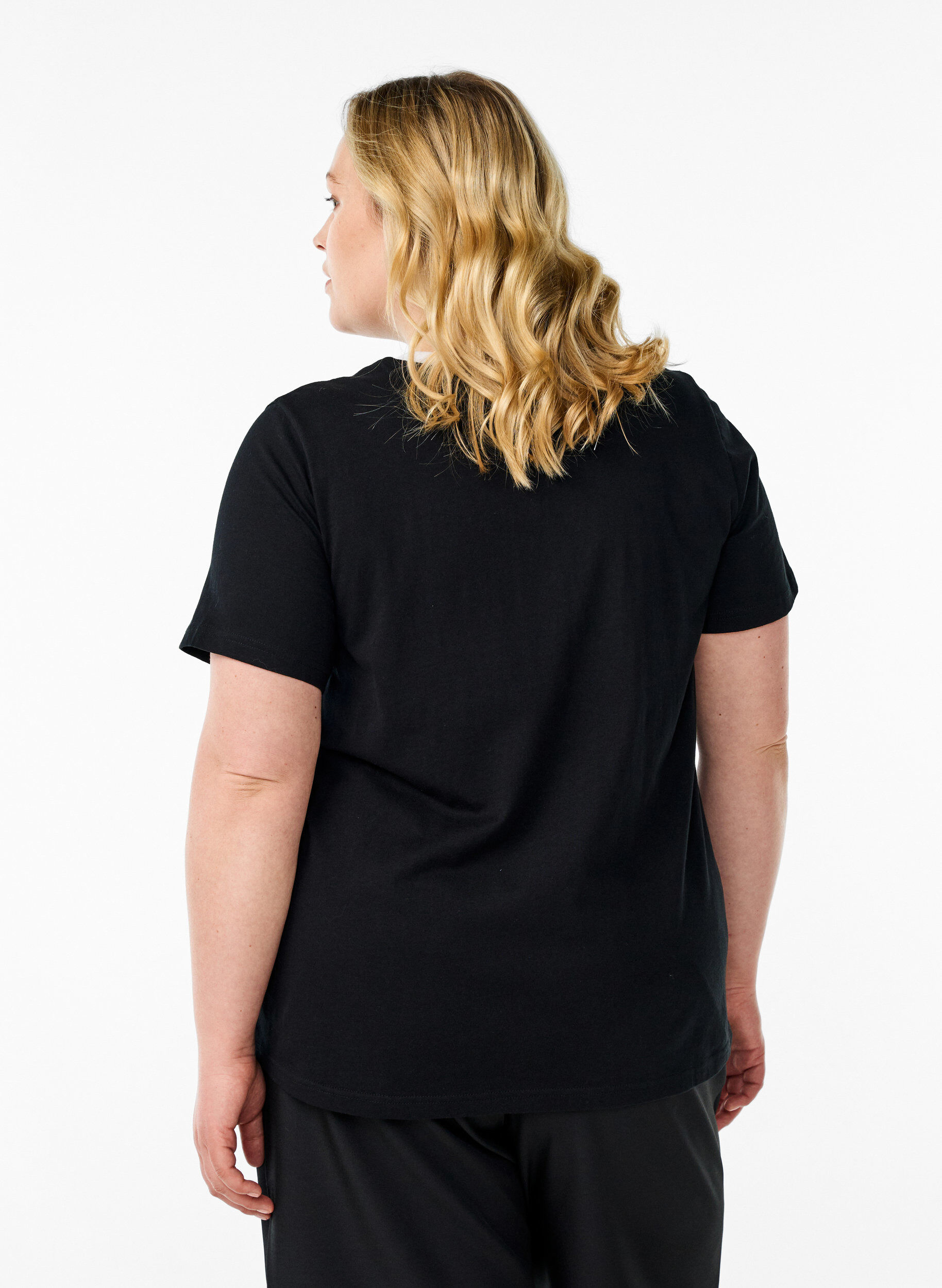 ZizziT-Shirt mit Textdruck und Kontrastbesatz, Schwarz, Model image number 2