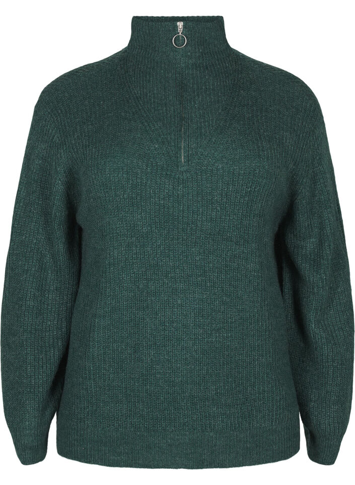 Strickpullover mit hohem Kragen und Rei&szlig;verschluss, Gr&uuml;n, Packshot image number 0