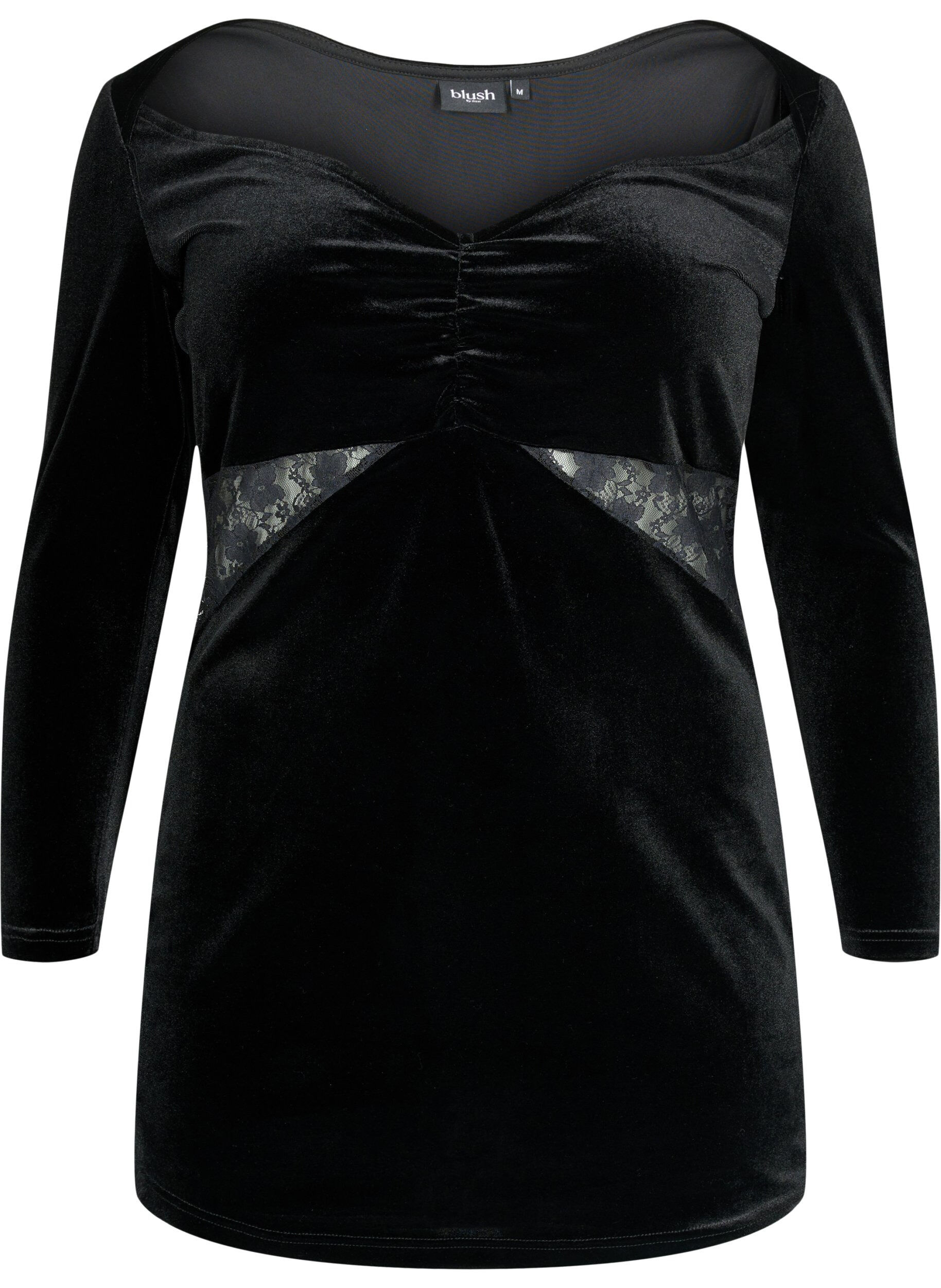 ZizziKurzes Velourkleid mit Spitzendetail, Black, Packshot image number 0