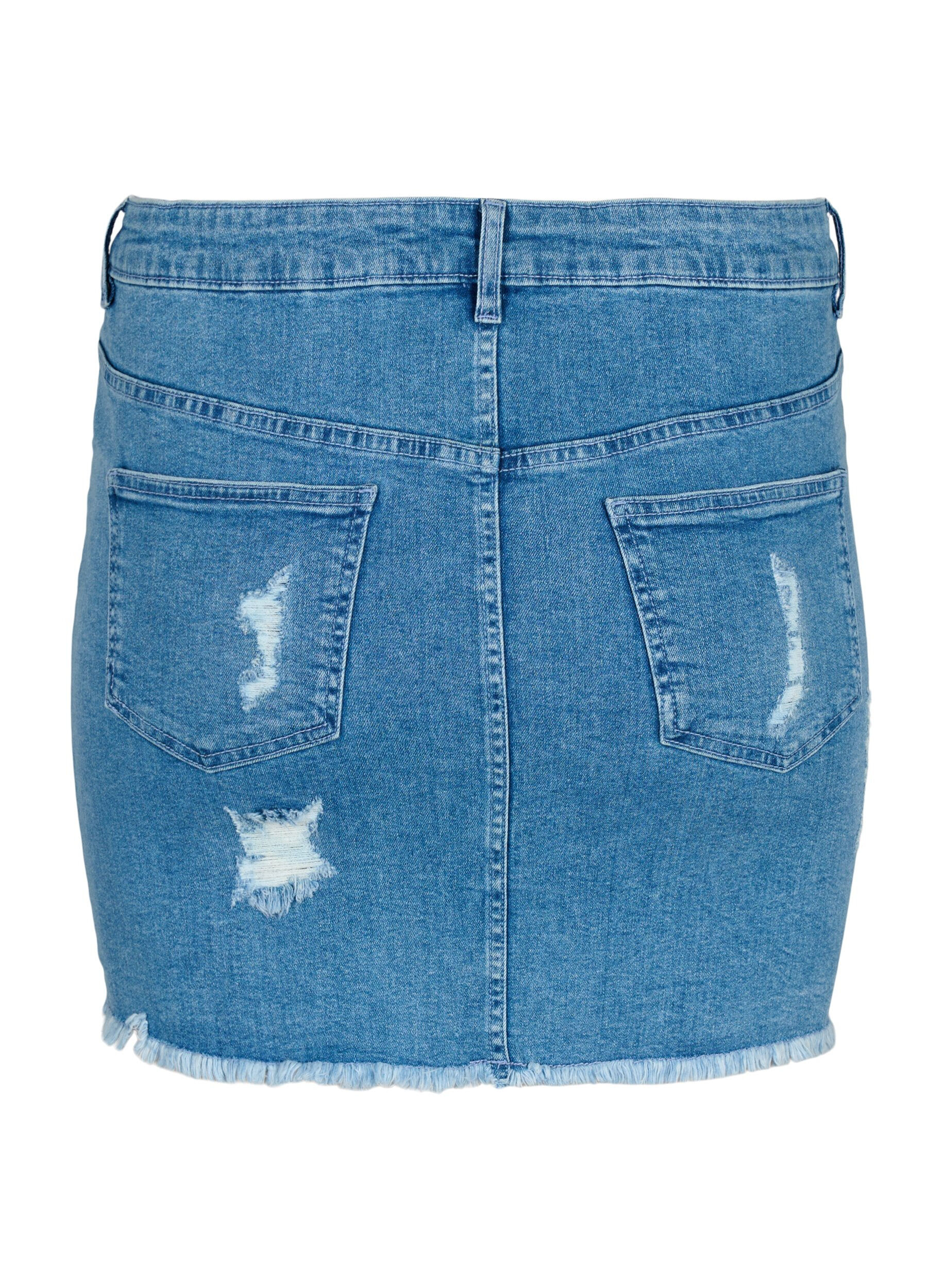 ZizziEng anliegender Jeansrock mit Schlitz, Blue denim, Packshot image number 1