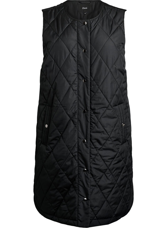 Lange Steppweste mit Druckkn&ouml;pfen, Schwarz, Packshot image number 0