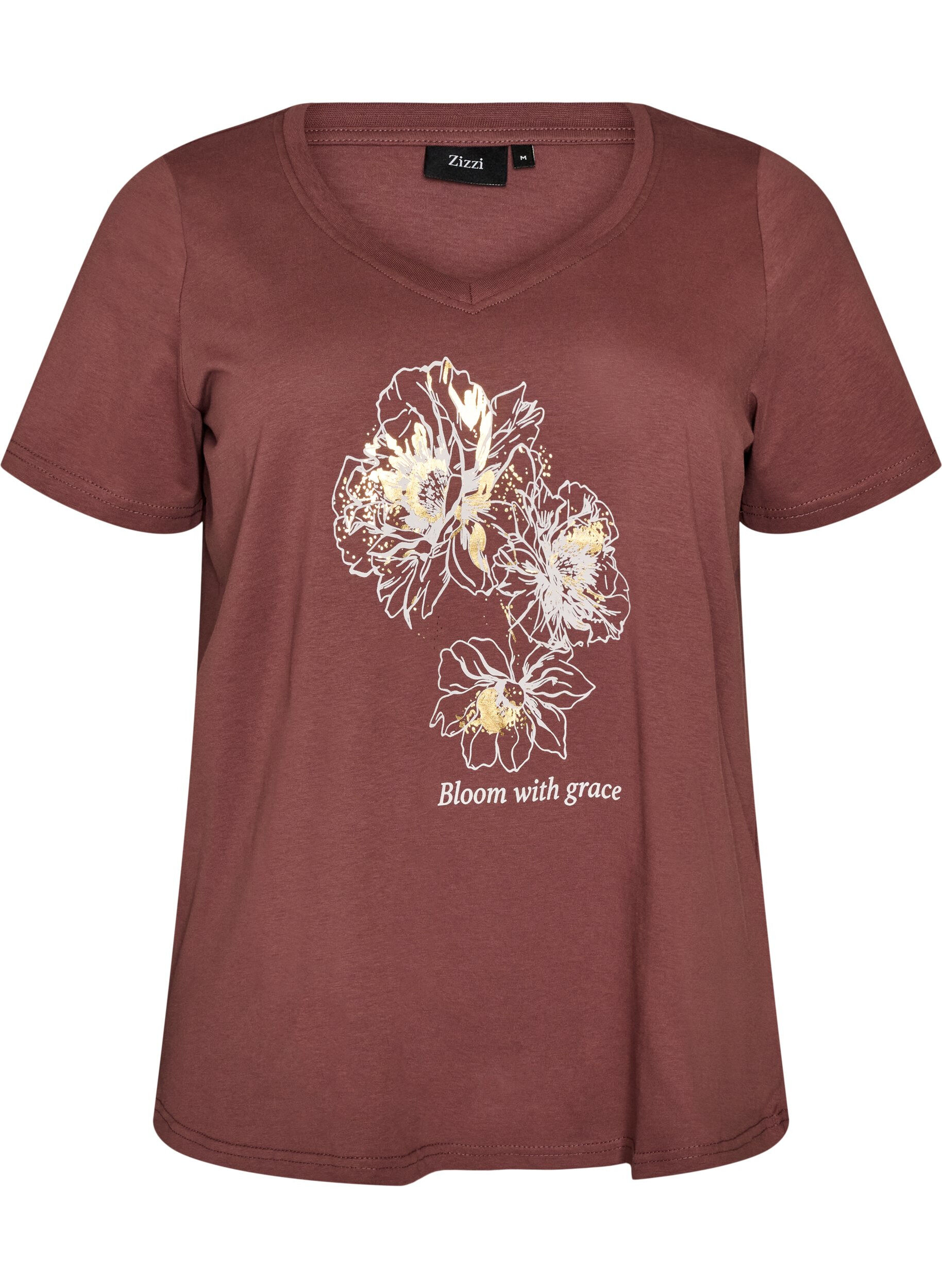ZizziT-Shirt aus Baumwolle mit Frontprint und V-Ausschnitt, Rot, Packshot image number 0