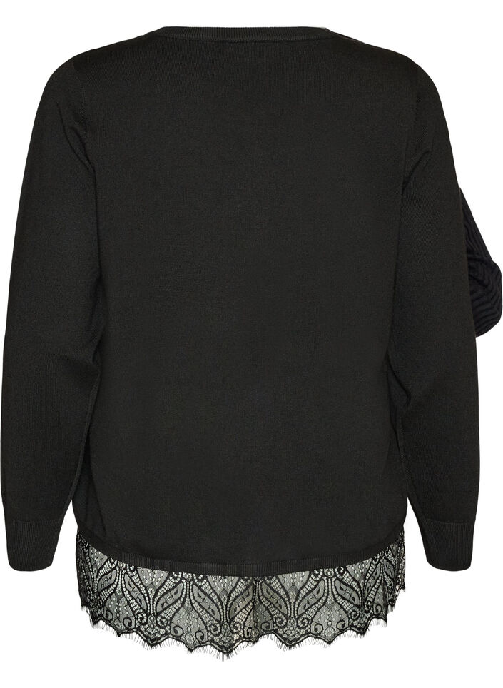 Cardigan mit breitem Spitzensaum, Schwarz, Packshot image number 1