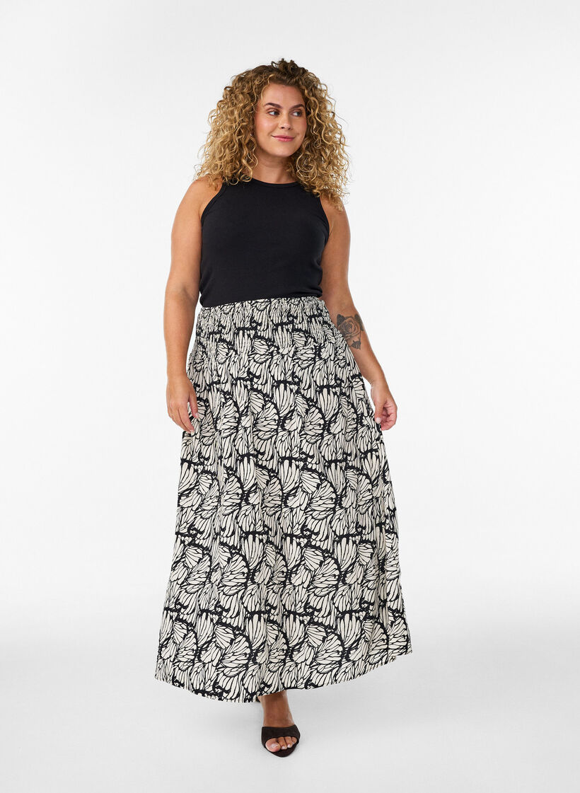 Maxirock aus Viskose mit Smock, Schwarz, Model image number 0
