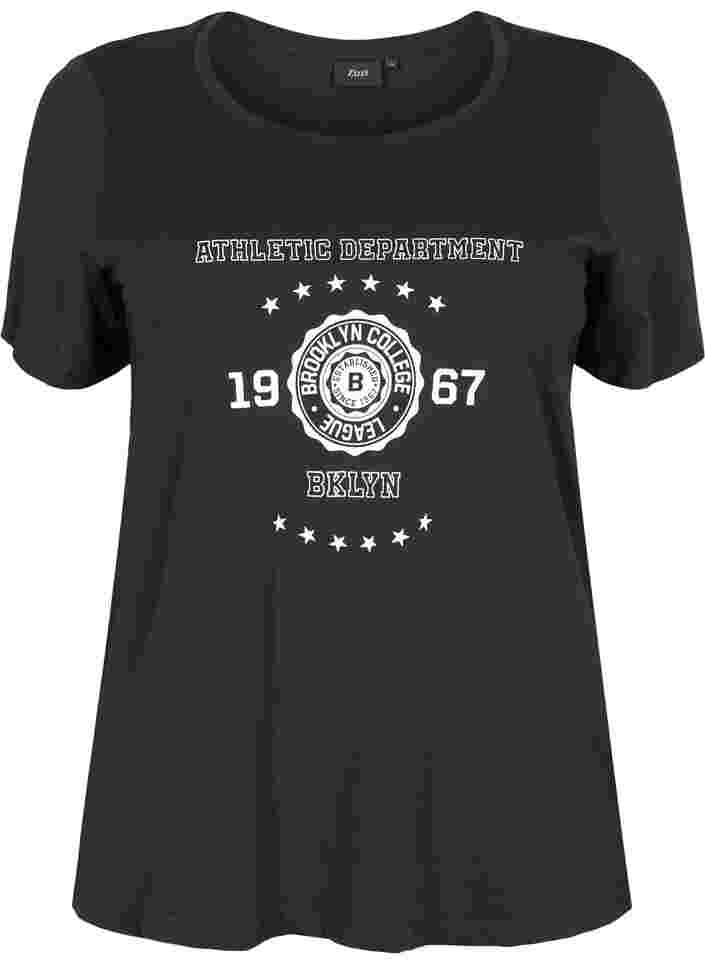 Kurzärmeliges Baumwoll-T-Shirt mit Druck, Black, Packshot image number 0
