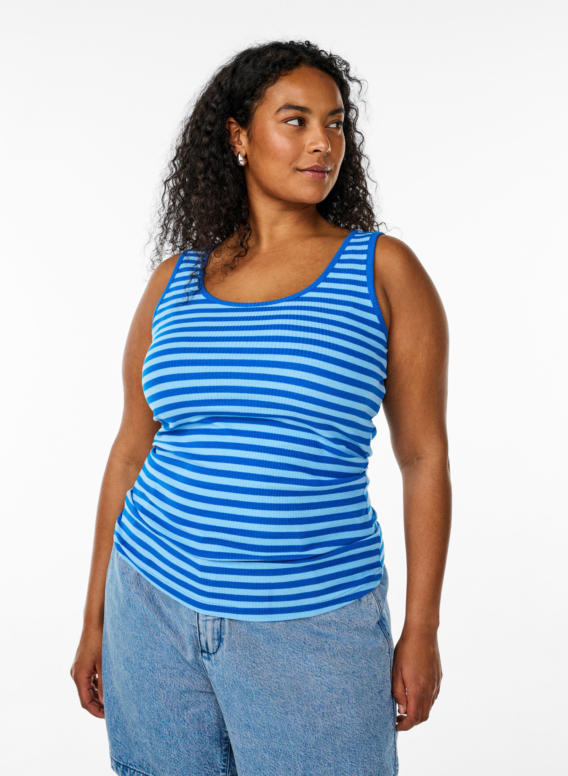 ZizziGestreiftes Tanktop mit Rippenstruktur, Blau, Model image number 0