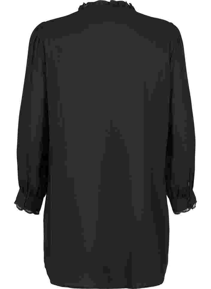 Tunika mit Rüschenkragen und langen Ärmeln, Black, Packshot image number 1