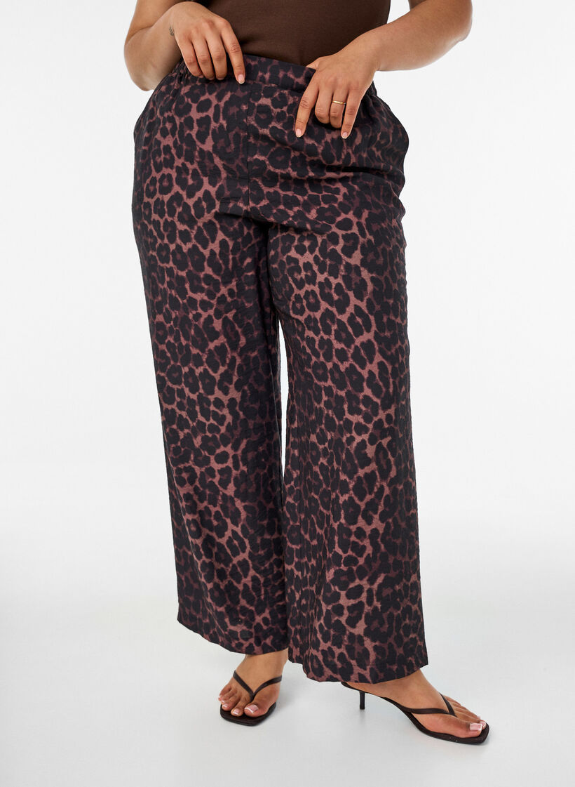 Viskosehose mit elastischem Bund und geraden Beinen, Braun, Model image number 2