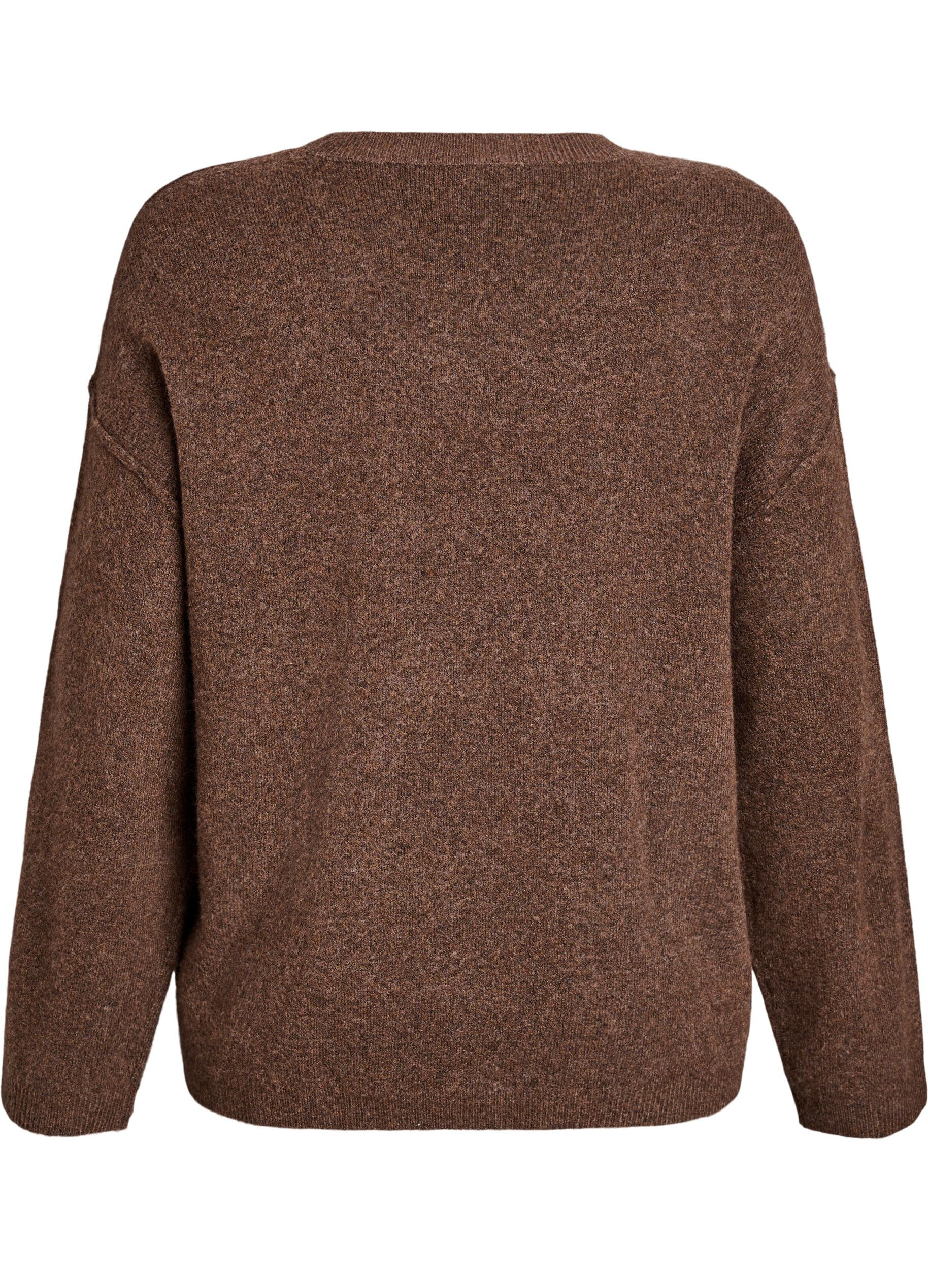ZizziLockerer Strickpullover mit Kontrastn&auml;hten, Braun, Packshot image number 1