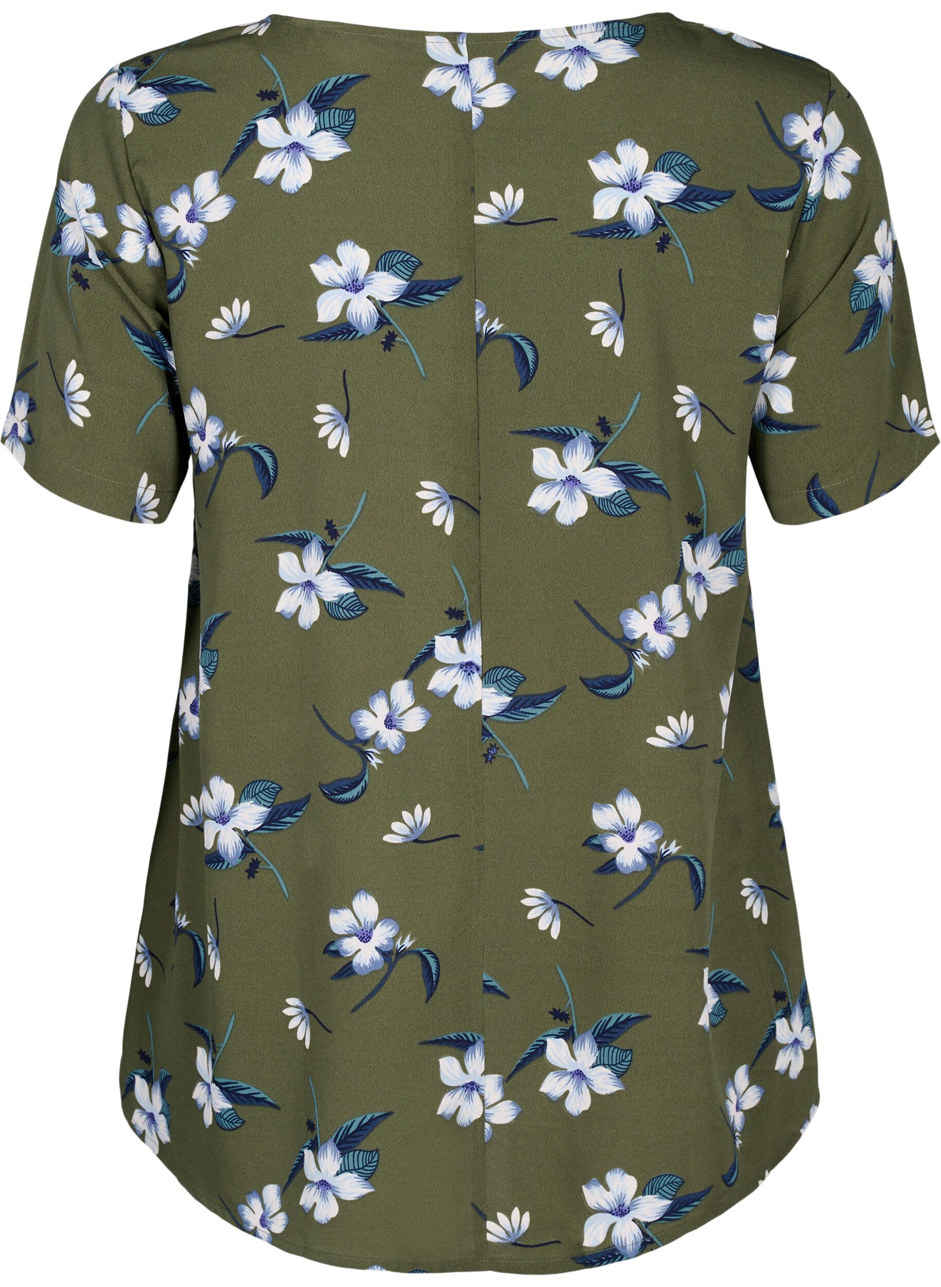 ZizziFLASH &ndash; Kurz&auml;rmelige Bluse mit Print, Olive Night Flower, Packshot image number 1