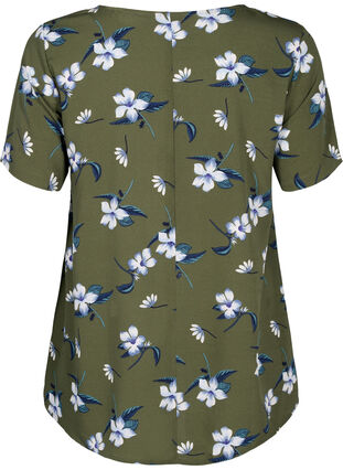 FLASH – Kurzärmelige Bluse mit Print, Olive Night Flower, Packshot image number 1