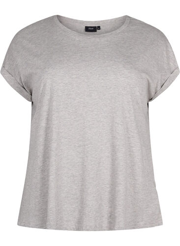 Kurzärmeliges T-Shirt aus einer Baumwollmischung, Heather Grey Mél, Packshot image number 0