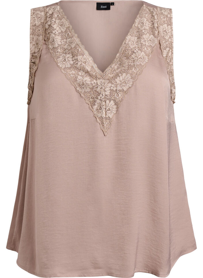 Ärmelloses Top mit Spitze, Beige, Packshot image number 0