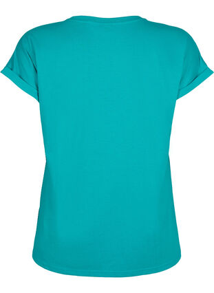 Kurzärmeliges T-Shirt aus einer Baumwollmischung, Teal Blue, Packshot image number 1