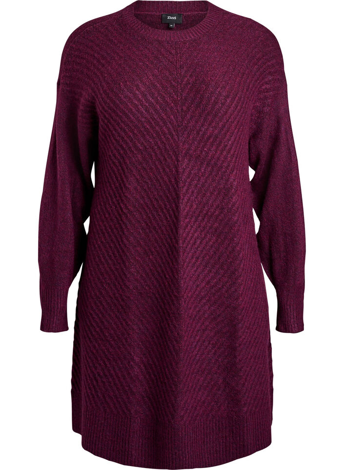 Kurzes Strickkleid mit V-f&ouml;rmigem Strukturmuster, Lila, Packshot image number 0