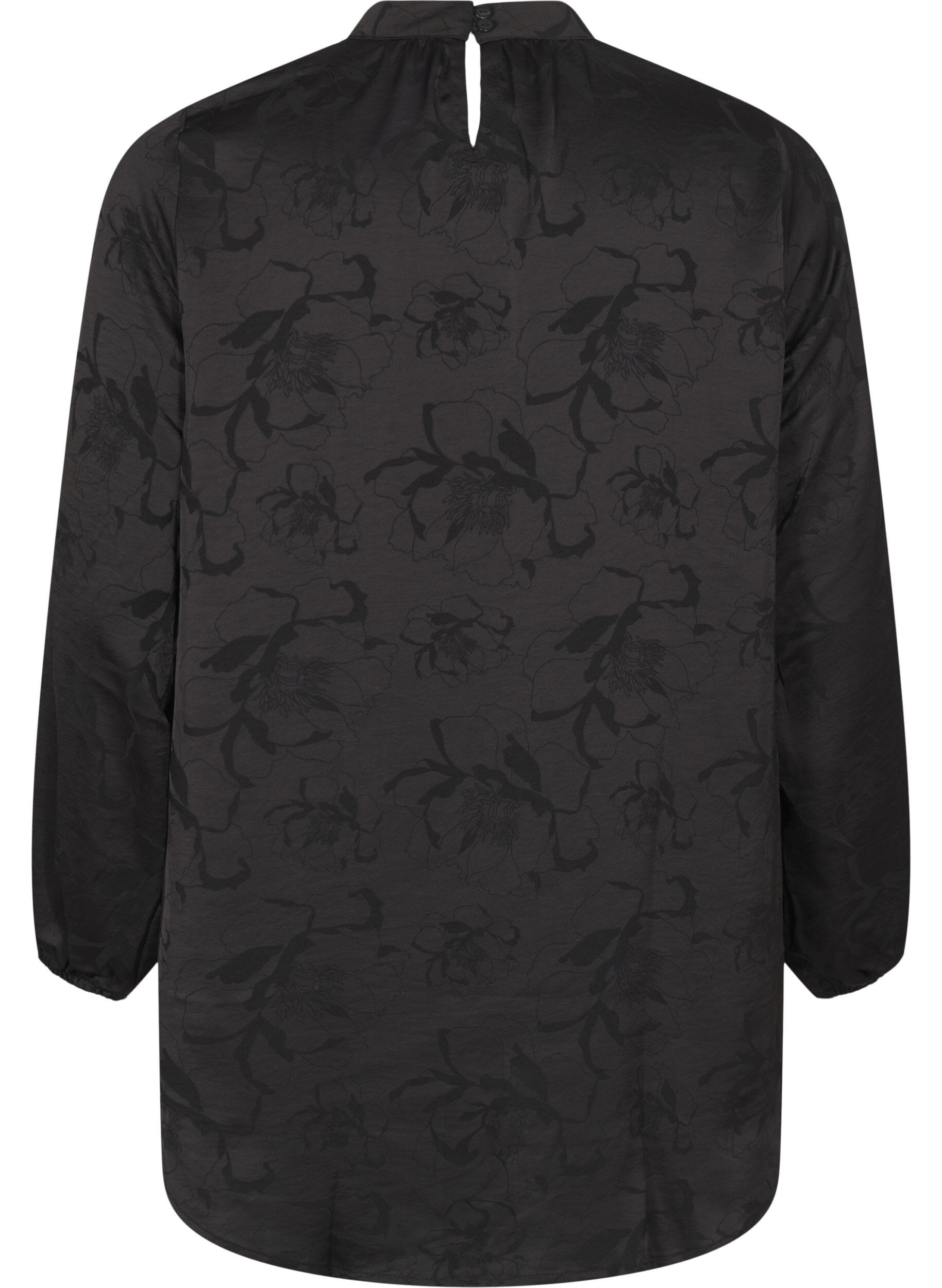 ZizziSatinstoffbluse mit Ton-in-Ton-Muster, Black, Packshot image number 1