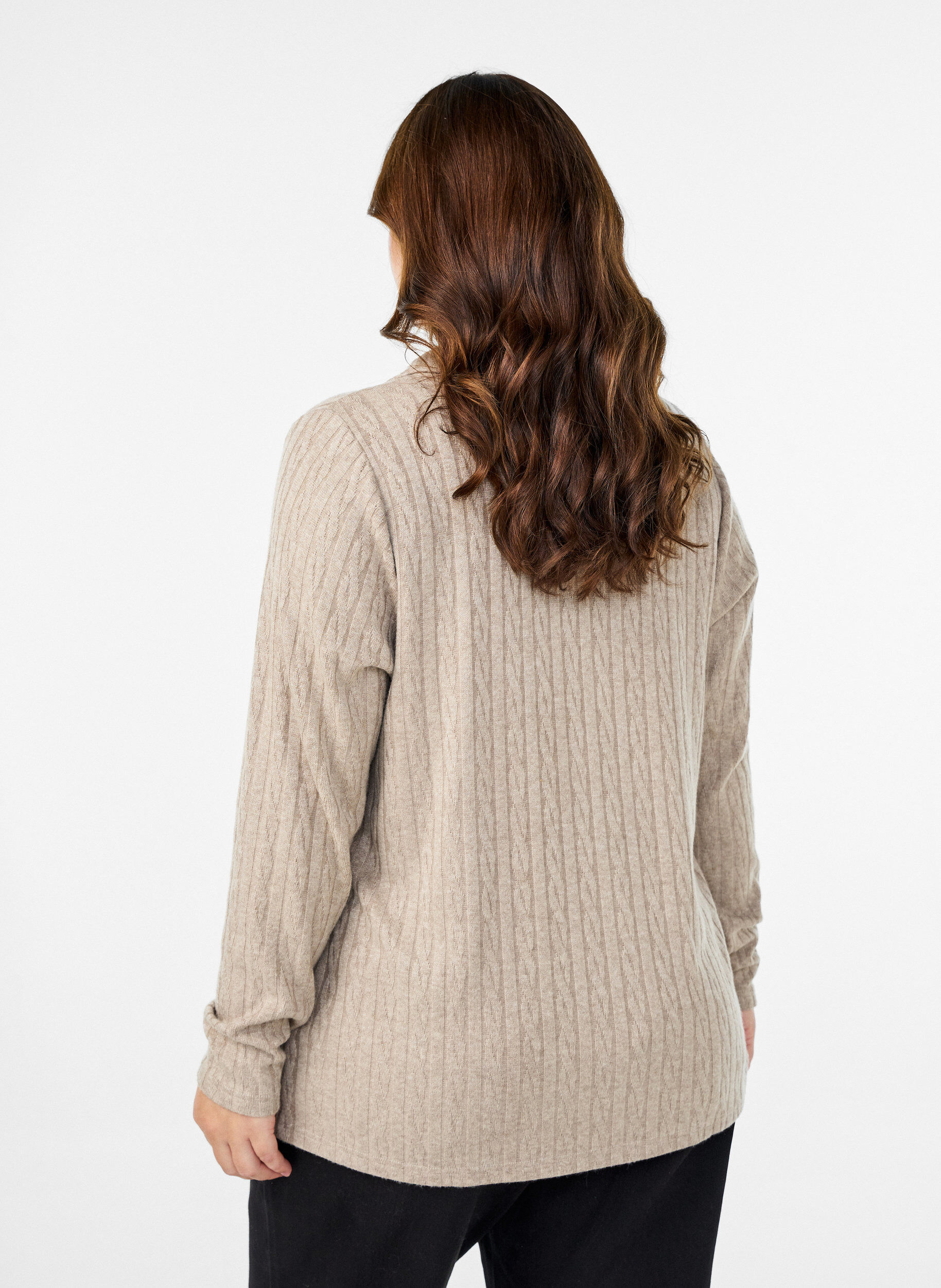 ZizziStrickbluse mit Kragen und Zopfmuster, Beige, Model image number 2