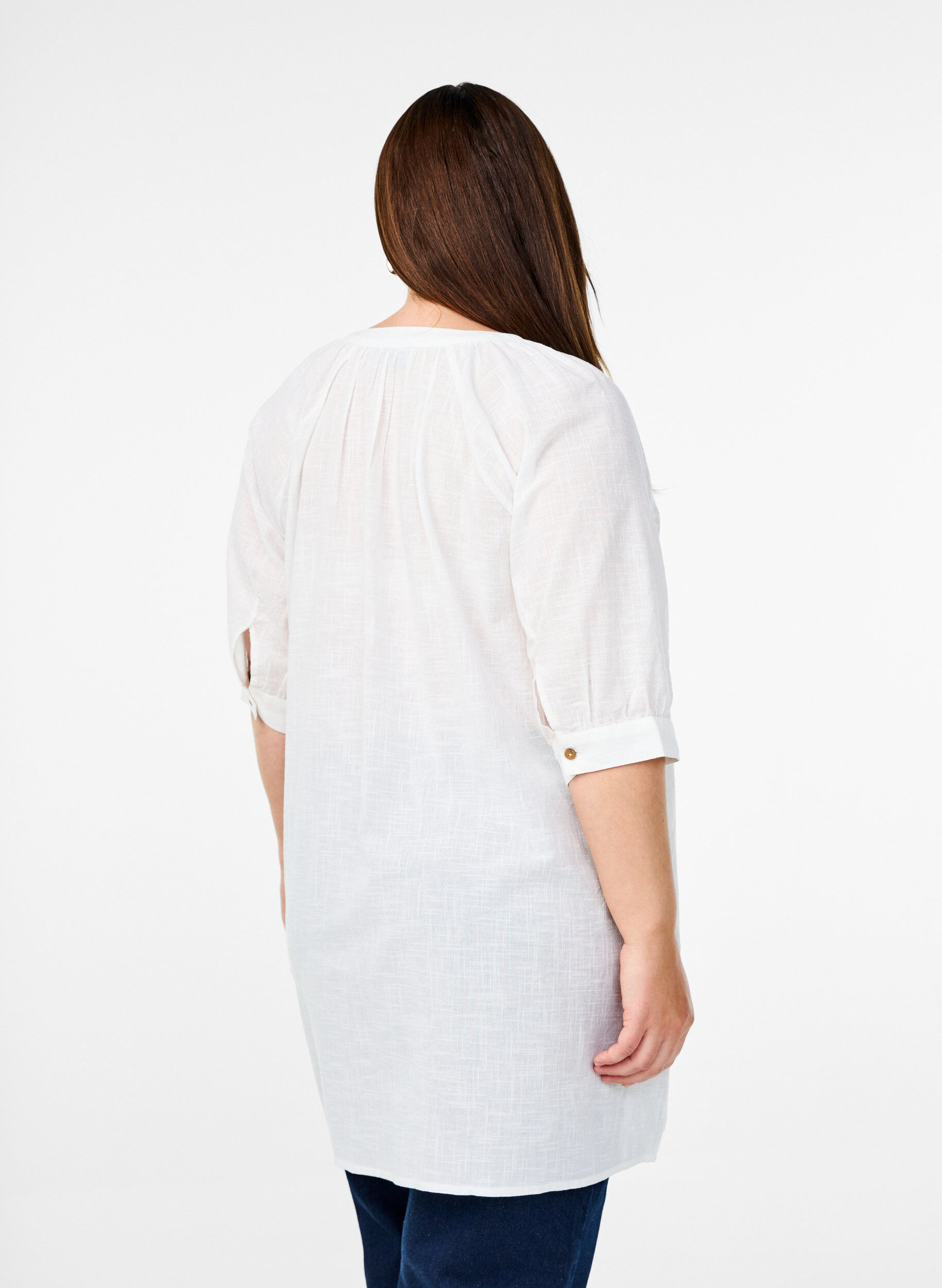 ZizziTunika aus Baumwolle mit V-Ausschnitt, Wei&szlig;, Model image number 2