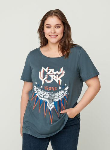 Kurzarm T-Shirt mit Print, Dark Grey w. Eagle , Model image number 0