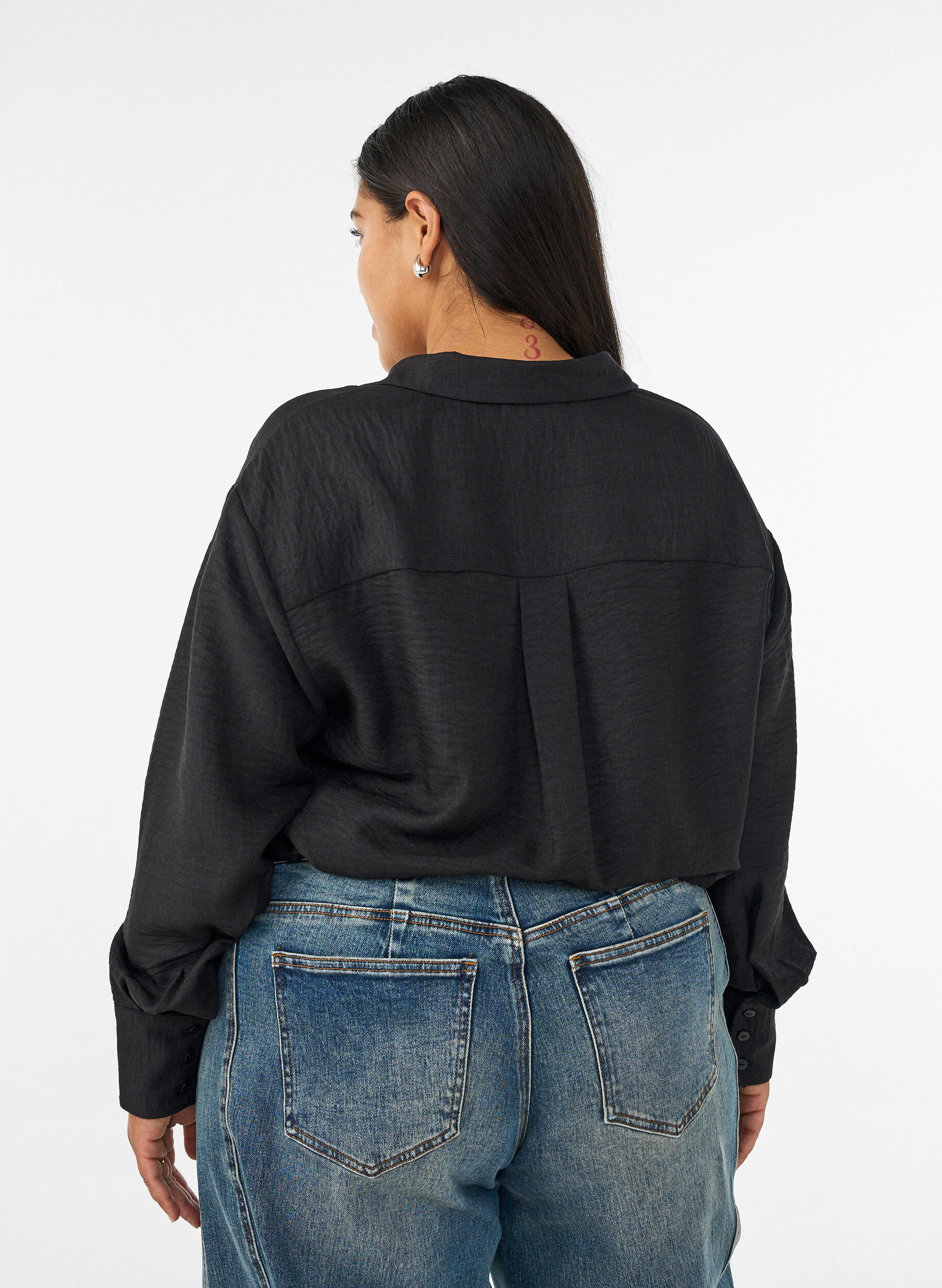 ZizziLockere Bluse mit V-Ausschnitt, Schwarz, Model image number 2
