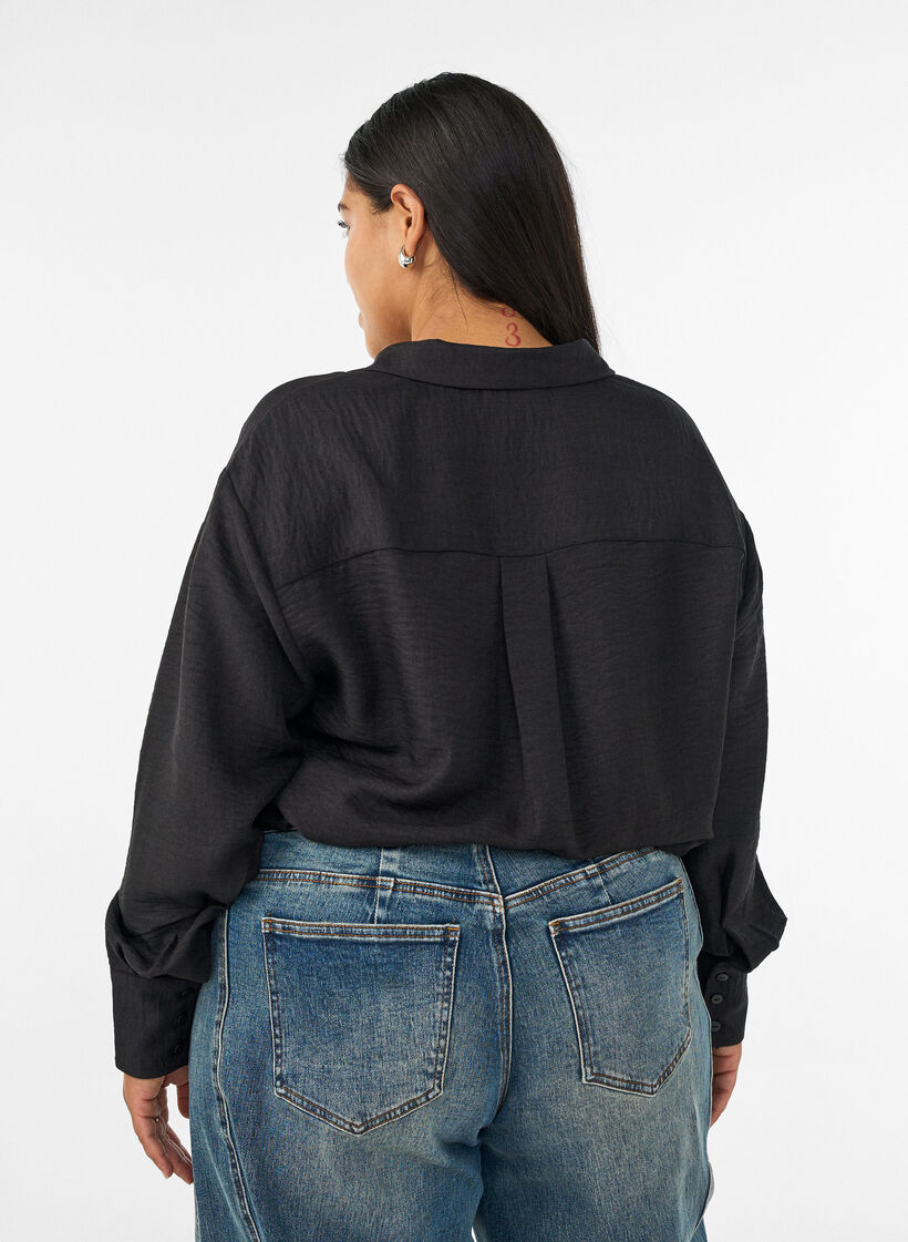 Lockere Bluse mit V-Ausschnitt, Schwarz, Model image number 2
