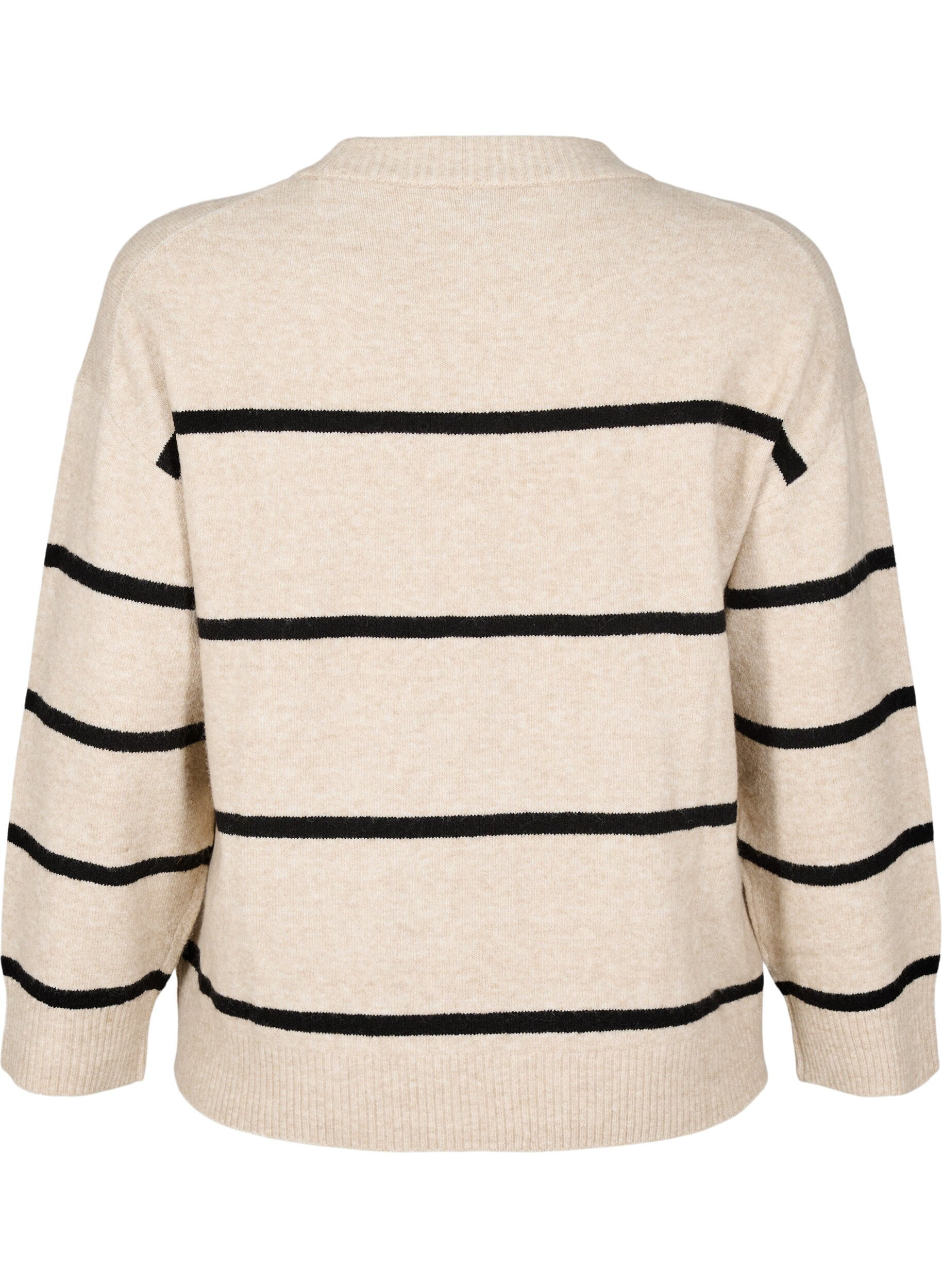 ZizziGestreifter Pullover in lockerer Passform, Beige, Packshot image number 1
