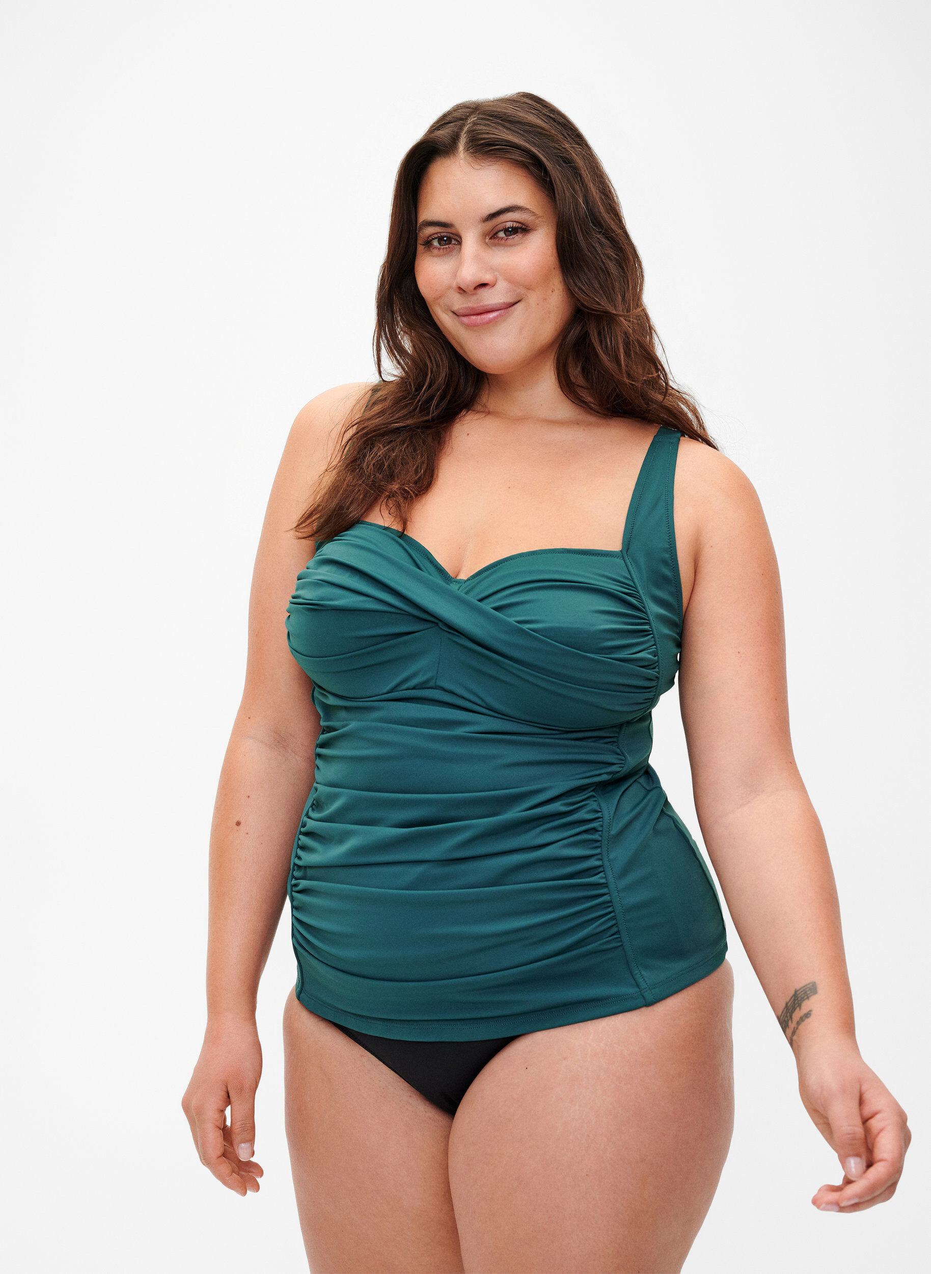 Tankini mit Drapierung, Gr&uuml;n, Model
