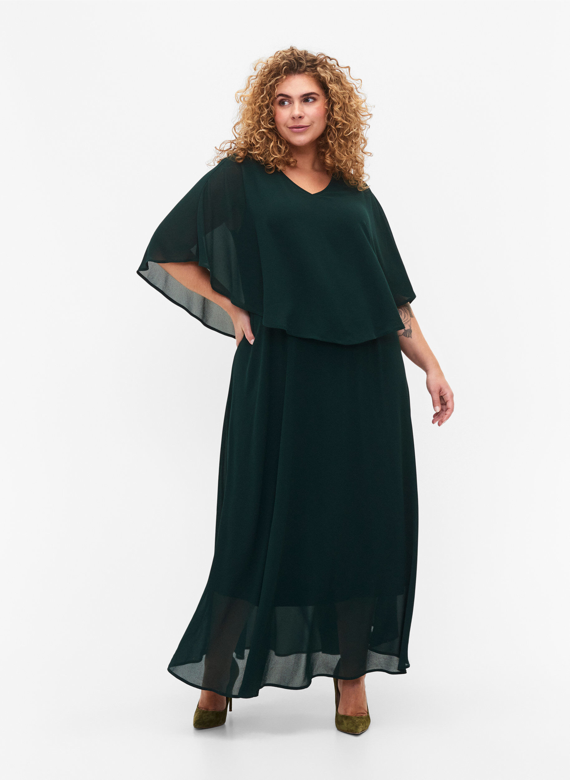 ZizziA-Linie Maxikleid mit kurzen &Auml;rmeln, Scarab, Model image number 0