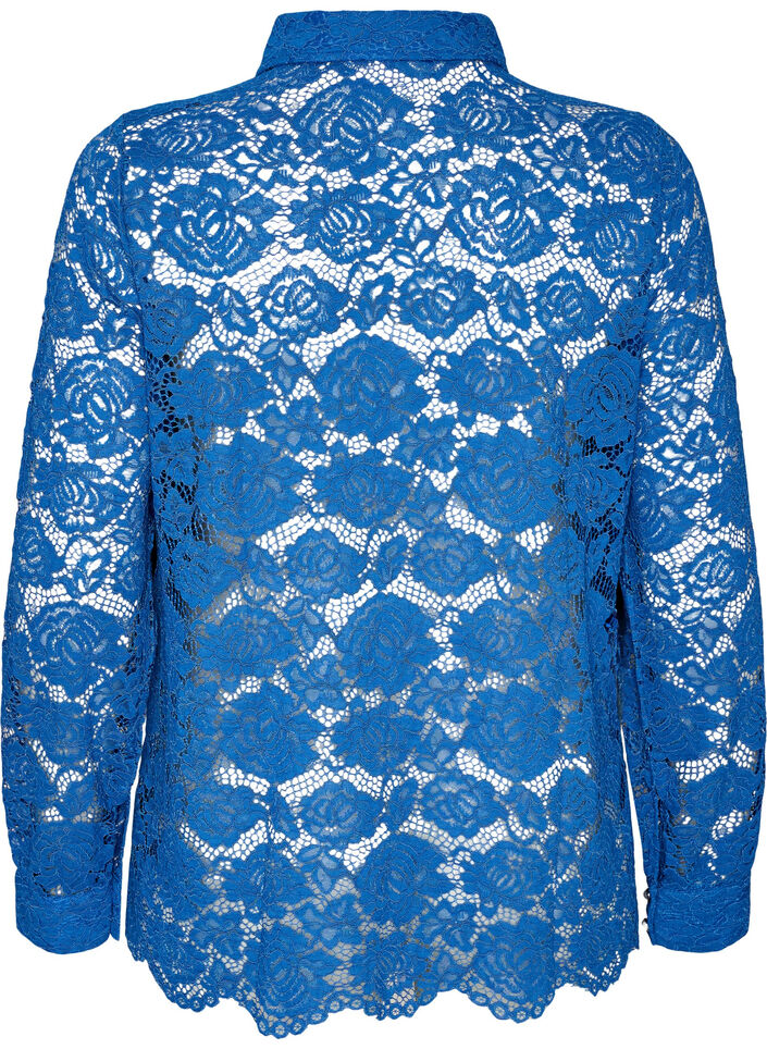Spitzenbluse mit Perlenkn&ouml;pfen, Blau, Packshot image number 1
