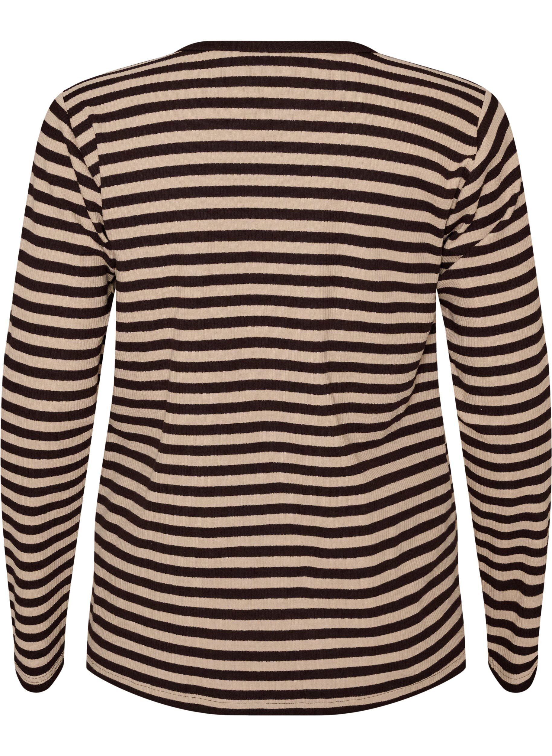 ZizziGestreifte Bluse mit langen &Auml;rmeln, Braun, Packshot image number 1