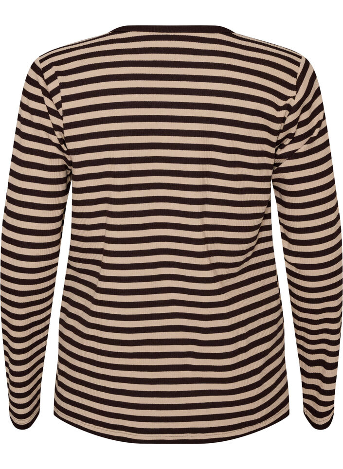 Gestreifte Bluse mit langen &Auml;rmeln, Braun, Packshot image number 1