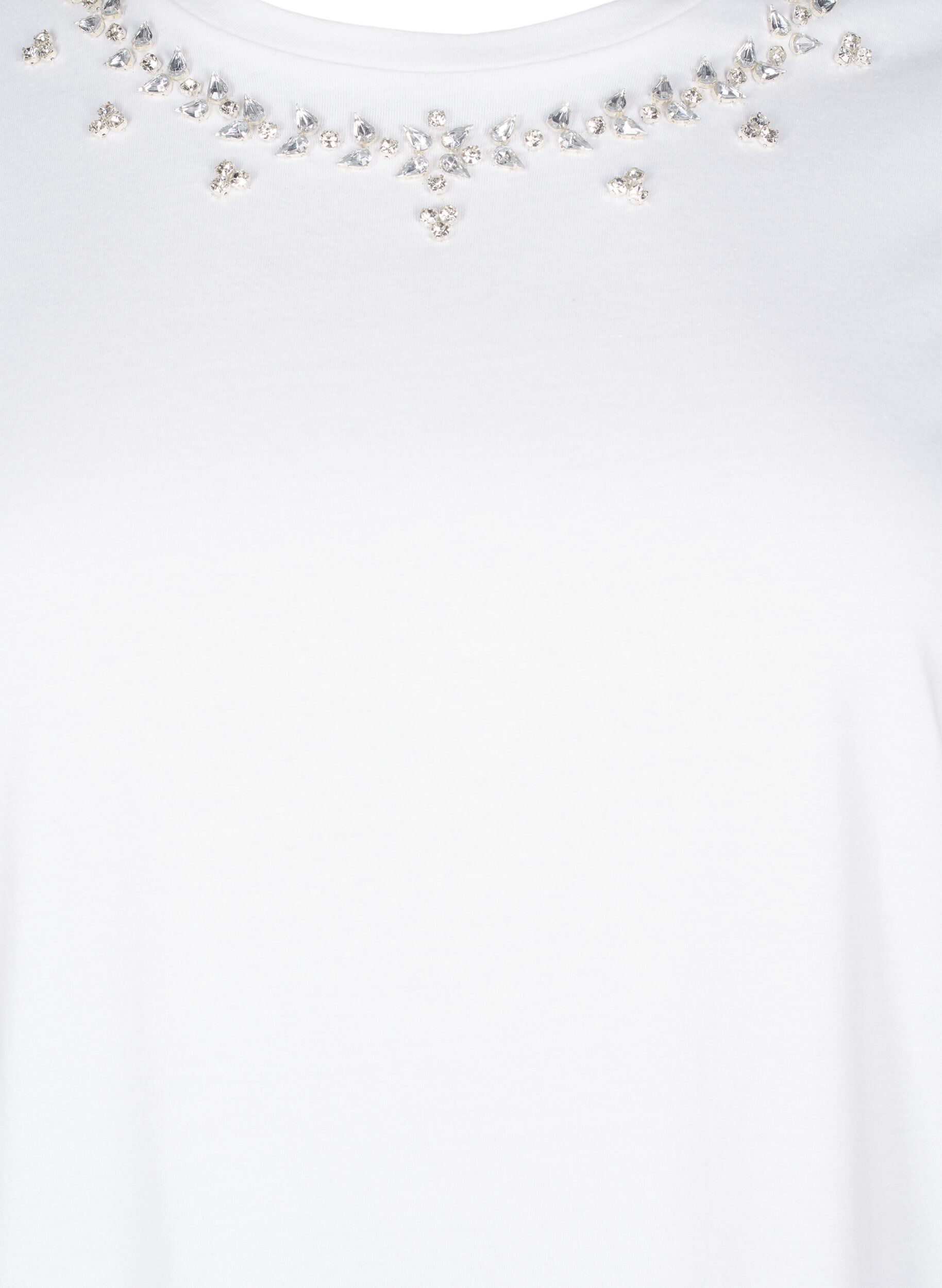 ZizziT-Shirt mit Rundhalsausschnitt und Strasssteinen, Bright White, Packshot image number 2