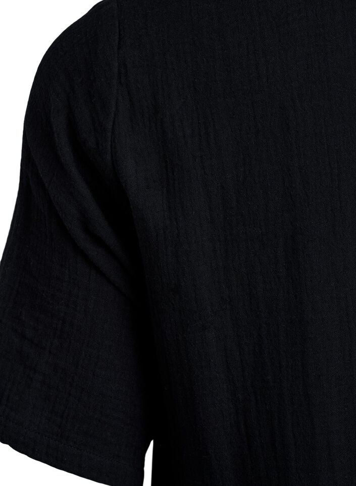Kurzes A-Linien-Kleid aus Baumwollmusselin, Schwarz, Packshot image number 3