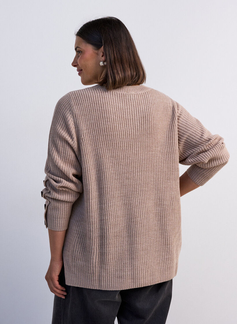 Strickbluse mit Rippstruktur und Knopfdetails, Beige, Model image number 2