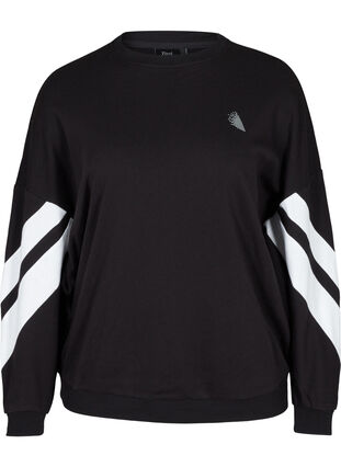 Sweatshirt mit Printdetails an den Ärmeln, Black, Packshot image number 0