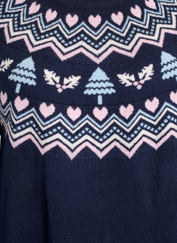 Kurzes Strickkleid mit Jacquardmuster und weihnachtlichen Motiven, Blau, Packshot image number 2