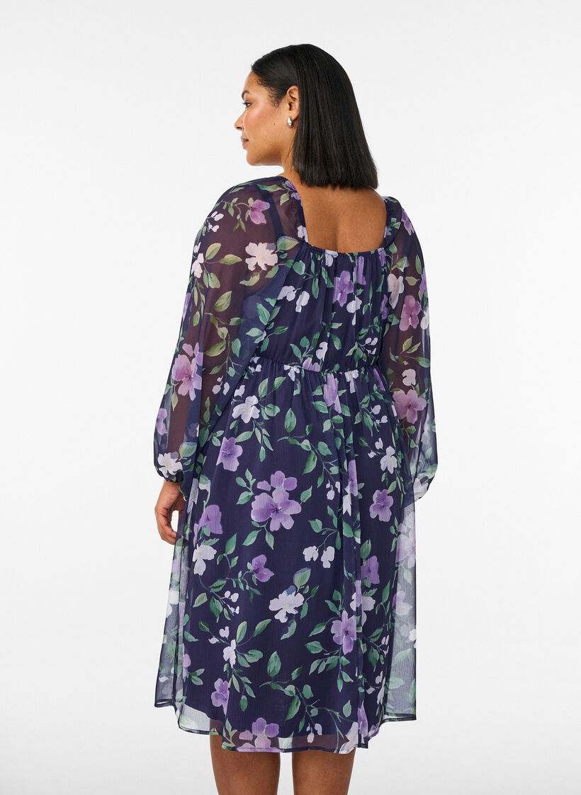 Partykleid aus Chiffon mit langen &Auml;rmeln, Blau, Model image number 2