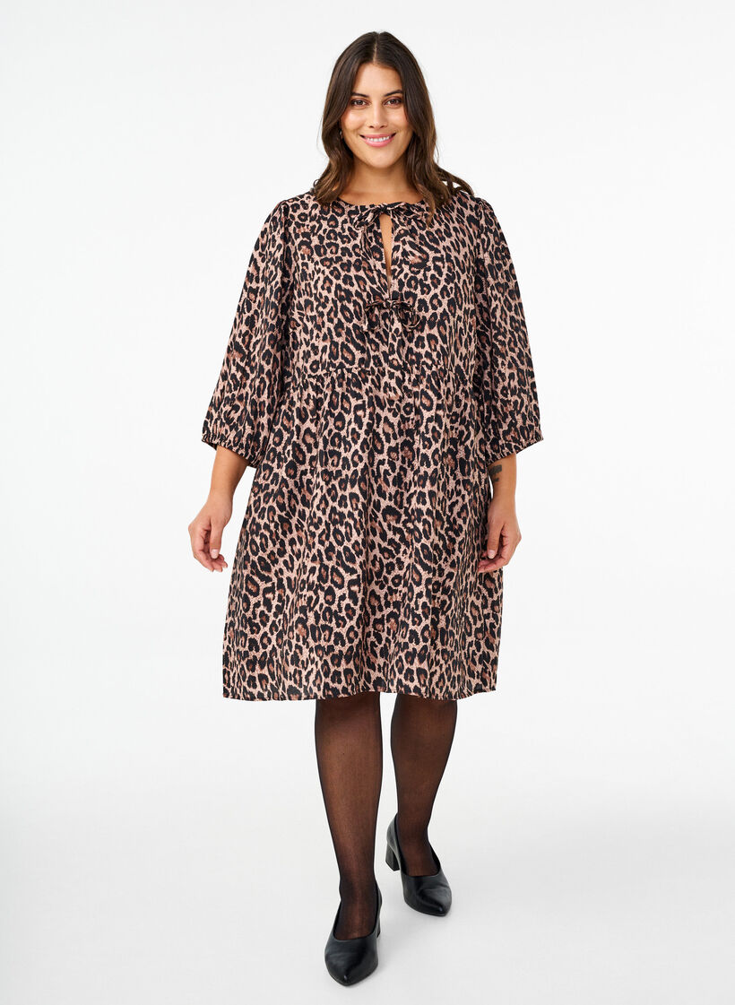 Kleid mit Schleifen und 3/4-Ärmeln, LEO AOP, Model image number 3